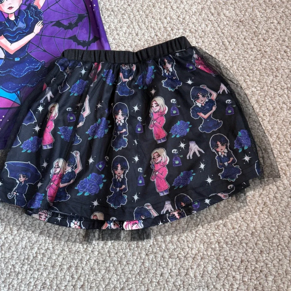 Wednesday Addams Graphic T-Shirt and Tulle‎ Tutu Skirt Set Kids Size 10/12